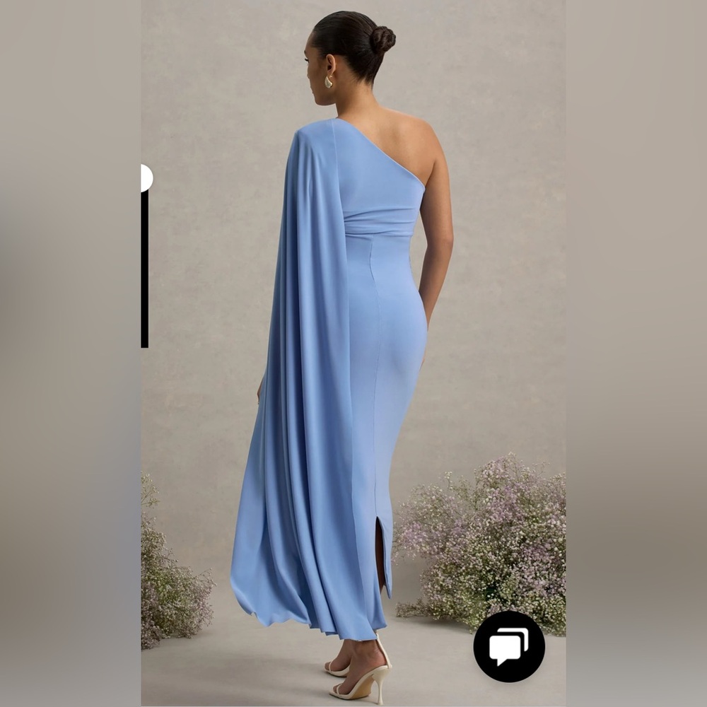 Elegant One-Shoulder Blue Maternity Dress - Picture 2 of 4